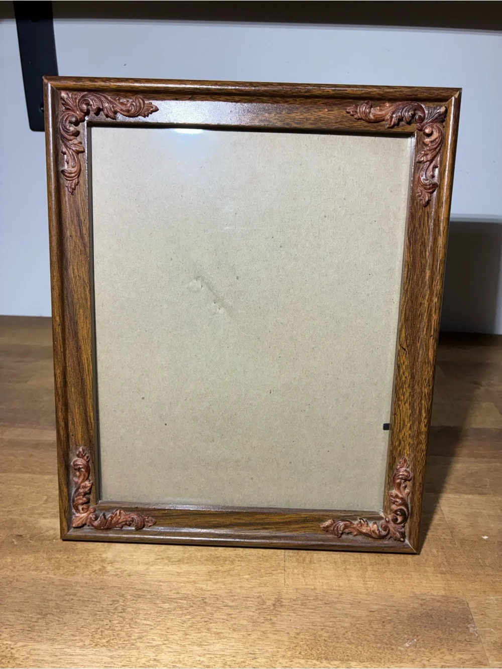 Vintage Ornate Oak Picture Frame Carved Scroll Corners 8x10 Baroque